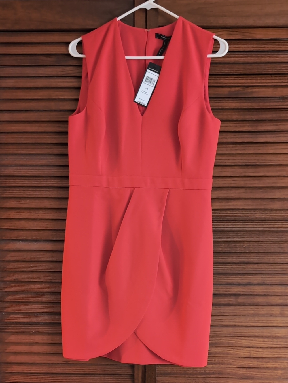 BCBGMaxAzria Coral-Red V-Neck Tulip Sheath Dress